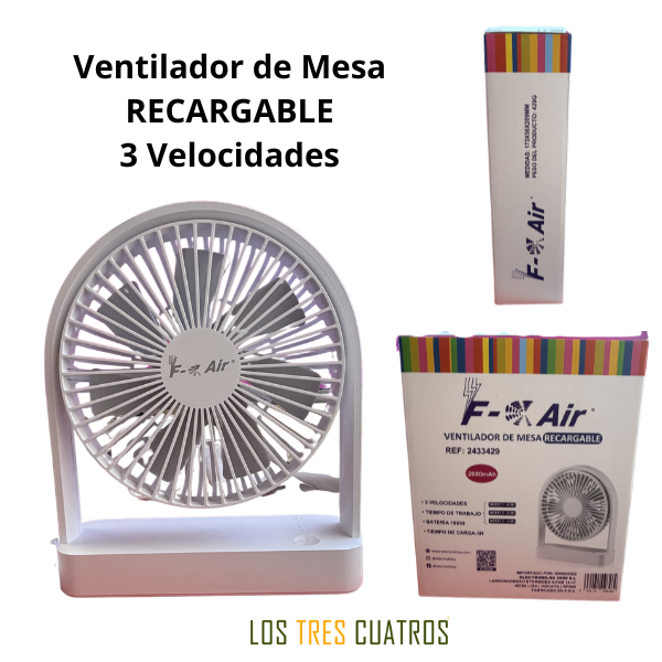 Ventilador de mesa recargable F-Air con 3 velocidades y batería de 2000 mAh