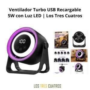 Ventilador Turbo USB recargable Electro DH con luz LED y 5 velocidades